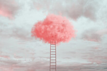 Ladder Going Up To A Pink Cloud