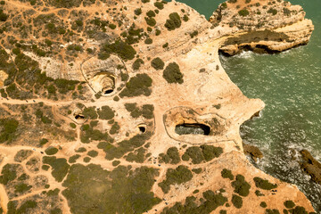 Wall Mural - Algarve Algar de Benagil cave drone view Portugal 