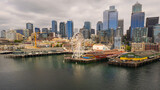 Fototapeta Miasto - Seattle ferry wheel,
Drone photography  