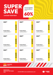 Wall Mural - Supermarket shop price discount promotion flyer template