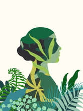Woman's Profile Made Of Leaves