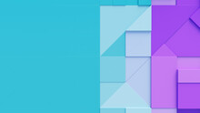 Abstract Wallpaper Created From Turquoise And Purple 3D Blocks. Business 3D Render With Copy-space.