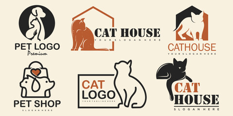 Canvas Print - Pet logo design with using dog and cat icon vector template