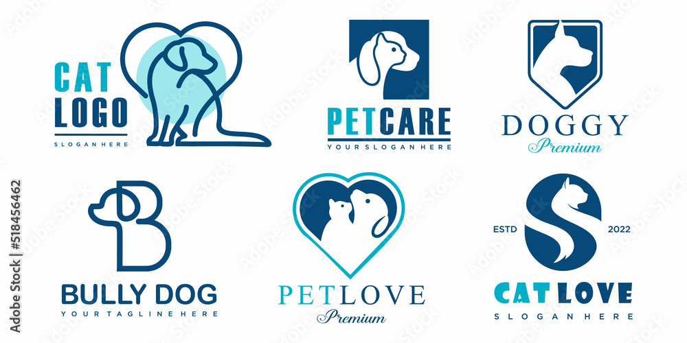 Dog and cat , animal pet icon set logo design inspiration Stock Vector ...