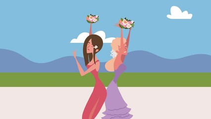 Wall Mural - bridesmaids girls group characters animation