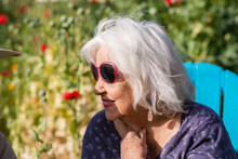 Smiling Senior Citizen Woman At Garden Portrait
