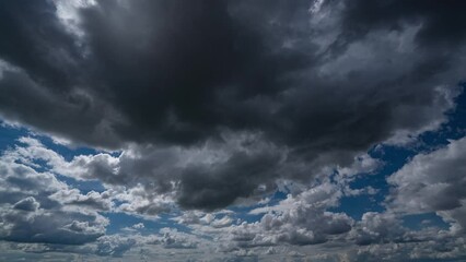 blue sky white clouds. puffy fluffy white clouds. cumulus cloud cloudscape timelapse. summer blue sk