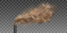 A Cloud Of Brown Smoke From A Factory Chimney. Air Pollution Concept. Realistic Vector Illustration Isolated On Transparent Background
