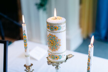 Colorful Candles Decorated With Ornate Patterns