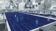 © IM Imagery - Close-up Shot of Solar Panel Production Process at Modern Bright Automated Factory. Robot Arm on Assembly Line is Placing Solar Cells.