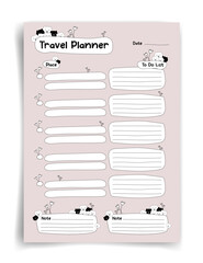 Travel planner. Travel planner template. Habit tracker. Blank template. Vector illustration. Minimal style. Clean style. Daily to do. Cute style.