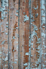 Sticker - Vertical shot of wooden plank texture with blue peeling paint