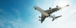 Conceptual flying white passenger jetliner or commercial plane after take off rising over a beautiful sky background. 3D illustration for jet transportation, travel industry or modern freedom concept