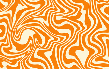 Wall Mural - Abstract monochrome horizontal background with colorful distorted waves. Trendy vector illustration in style retro 60s, 70s. Orange and beige colors