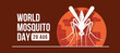 world mosquito day - front view white mosquito sign on orange globe world and line on brown background vector design