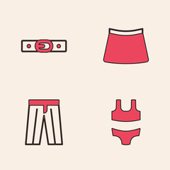 Sticker - Set Swimsuit, Belt, Skirt and Pants icon. Vector