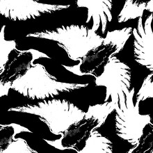 Beautiful Vector Gothic Background With Crow Or Raven. Seamless, Tile Texture.