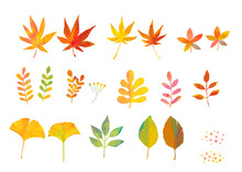 秋の紅葉 葉っぱ水彩イラストセット