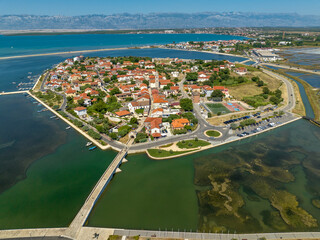 Wall Mural - Croatia - The historical Nin city with old downtown from drone view