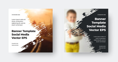 Wall Mural - eps vector banner template, for social media, brush stroke cover split, photo on background.