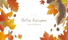 Vector Illustration Of Autumn Banner Background With Copy Space. Fall Landscape Concept.