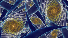 Abstract Fibonacci Spiral Fractal Art Background In Blue And Gold.