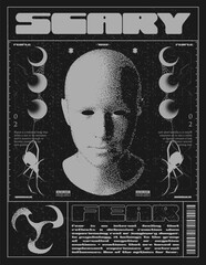 Wall Mural - retro futuristic poster with human head . abstract horror print with noise, for streetwear, print fo