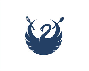 Poster - swan holding a fork and spoon vector logo