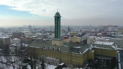 Canvas Print - New Town Hall in Ostrava city, Czech Republic, drone 4k footage