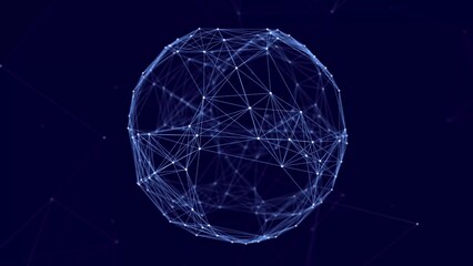 Rotating abstract sphere. Network of dots and lines. Abstract digital background. 3d rendering. 4K video. Seamless loop.