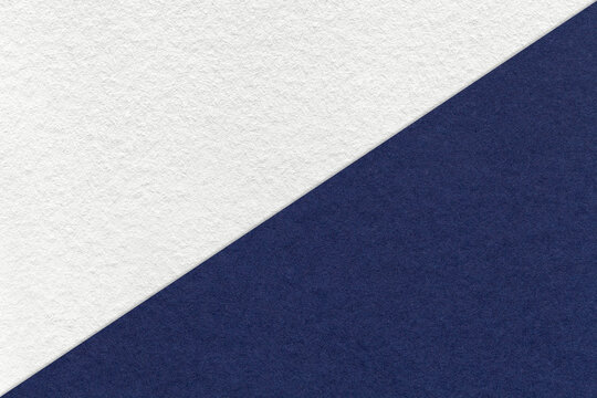 texture of craft white and navy blue paper background, half two colors. structure of vintage kraft d