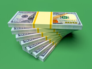 Big money stacks from dollars. Dollar finance conceptual