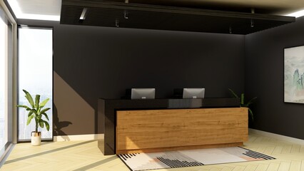 office front desk or receptionist room with wooden design interior