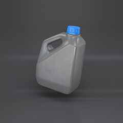 Gray plastic canister floating on a gray background, 3d render