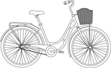 Bicycle With A Basket, Black And White Silhouette