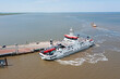 Aerial from the ferry arriving at Holwerd on the Wadden Sea in the Netherlands,