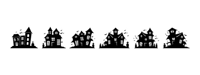 Sticker - Halloween house silhouette icon set design template vector isolated illustration