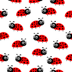 Wall Mural - Ladybug seamless pattern. Ladybirds insects flying. Vector isolated on white background.	