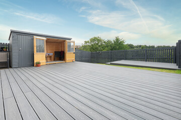 New Laid Composite Decking Ash Colour and with Decking Lights Installed.