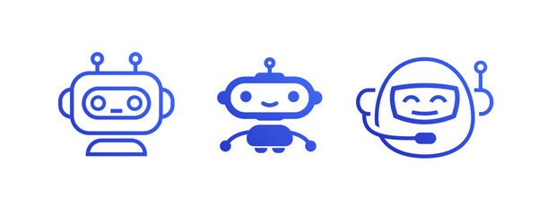 Wall Mural - Chat bot icon, robot symbol vector set isolated on white background for virtual assistant icon, talk bubble speech icon, digital marketing, chat app, ai, artificial intelligence. Vector 10 eps