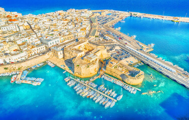 Wall Mural - aerial view of gallipoli town and harbour, puglia region, south italy