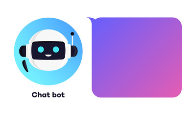 Wall Mural - Chat bot concept illustration for virtual assistant banner, talk bubble speech, digital marketing, chat app, ai, artificial intelligence. Vector 10 eps