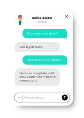 Wall Mural - Online doctor chat window for website and mobile app isolated on white background. Chat bot, social communication chatting, consultant. Group text messaging app. Vector 10 eps