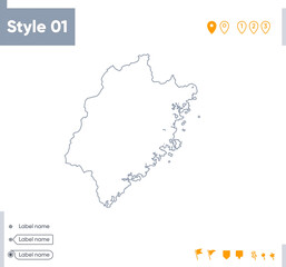 Naklejka na meble Fujian, China - stroke map isolated on white background. Outline map. Vector map
