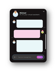 Wall Mural - Chat window dark theme style for website and mobile app isolated on background. Social communication chatting, chat bot. Group text messaging app. Vector 10 eps
