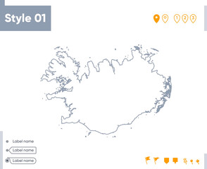 Naklejka na meble Iceland - stroke map isolated on white background. Outline map. Vector map