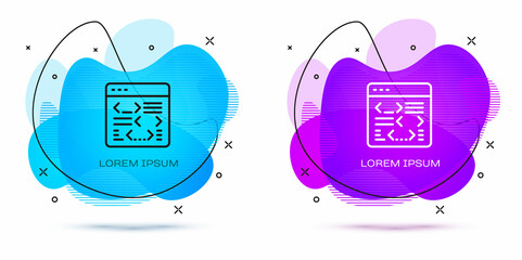 Line Software, web developer programming code icon isolated on white background. Javascript computer script random parts of program code. Abstract banner with liquid shapes. Vector