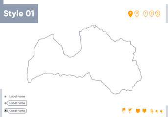 Naklejka na meble Latvia - stroke map isolated on white background. Outline map. Vector map