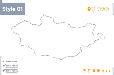 Naklejka na meble Mongolia - stroke map isolated on white background. Outline map. Vector map