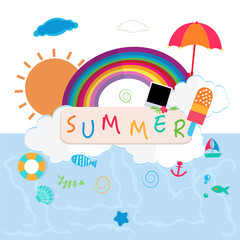 Wall Mural - Hello Summer banner with marine design vector illustration